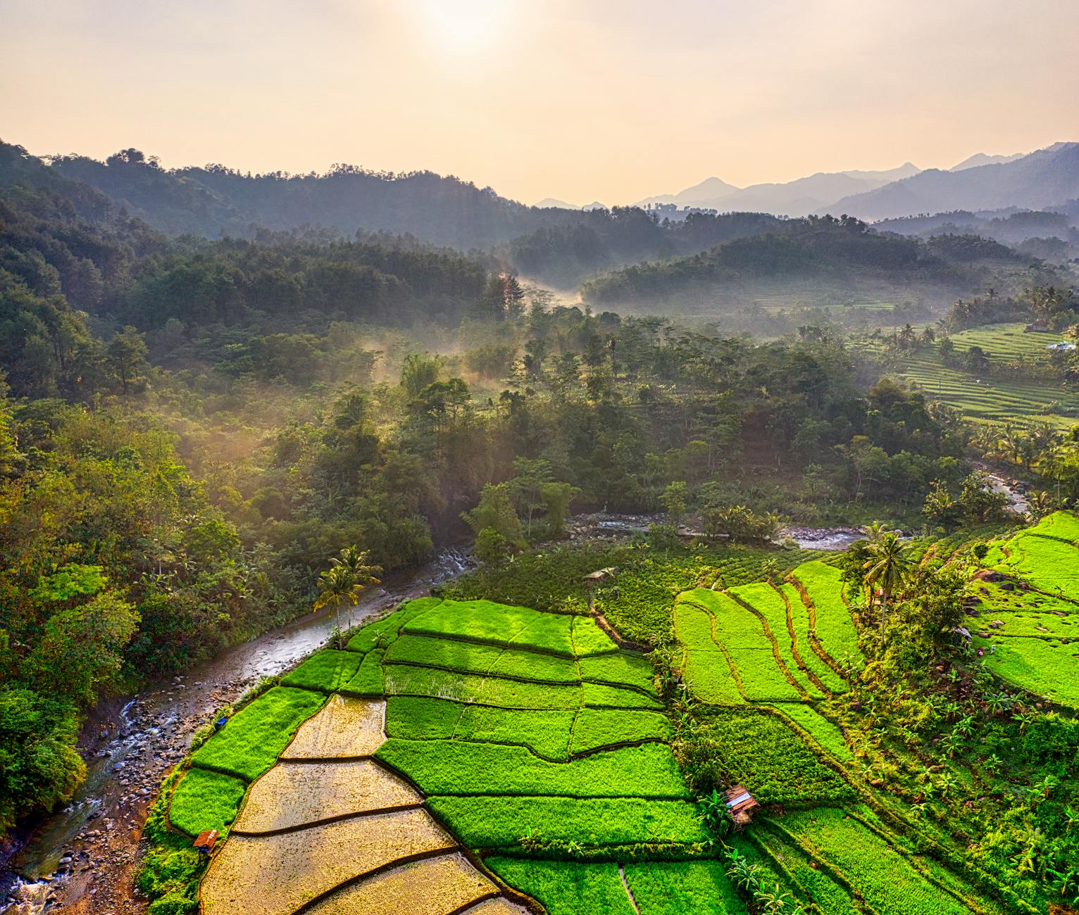 Northeast India travel guide — aerial view green hills mist valley sunrise spiritedblogger