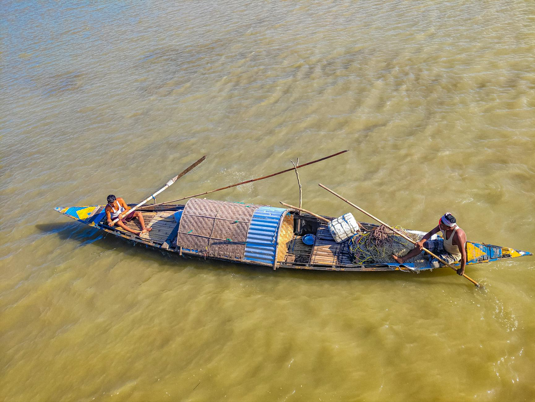 Green paddy fields river Brahmaputra aerial view landscape Assam