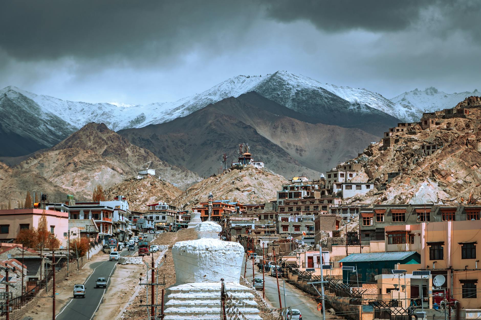 Leh town Ladakh India arrival morning mountains guesthouse view