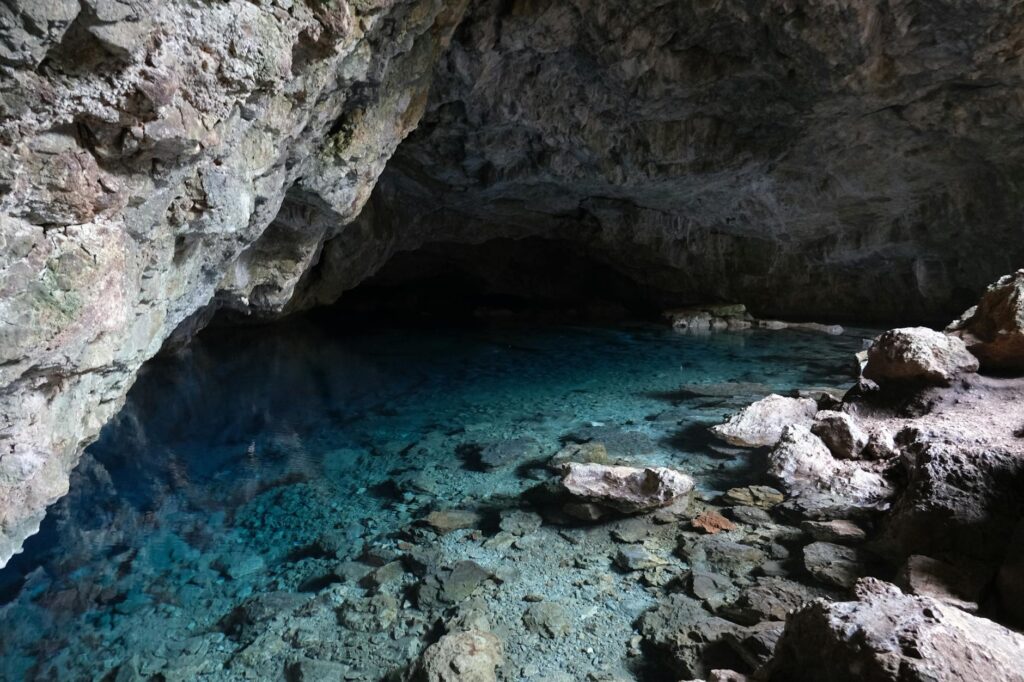 Bheemkund Bhimkund interior cave blue water — mysterious depth unknown natural pool Madhya Pradesh