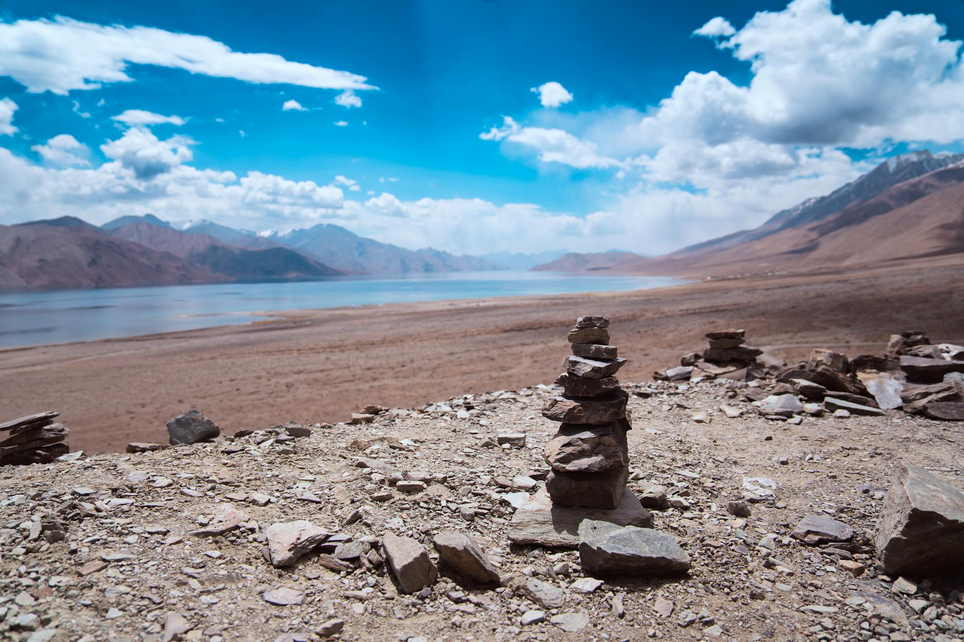 Pangong Tso lake blue water Leh Ladakh India mountains reflection