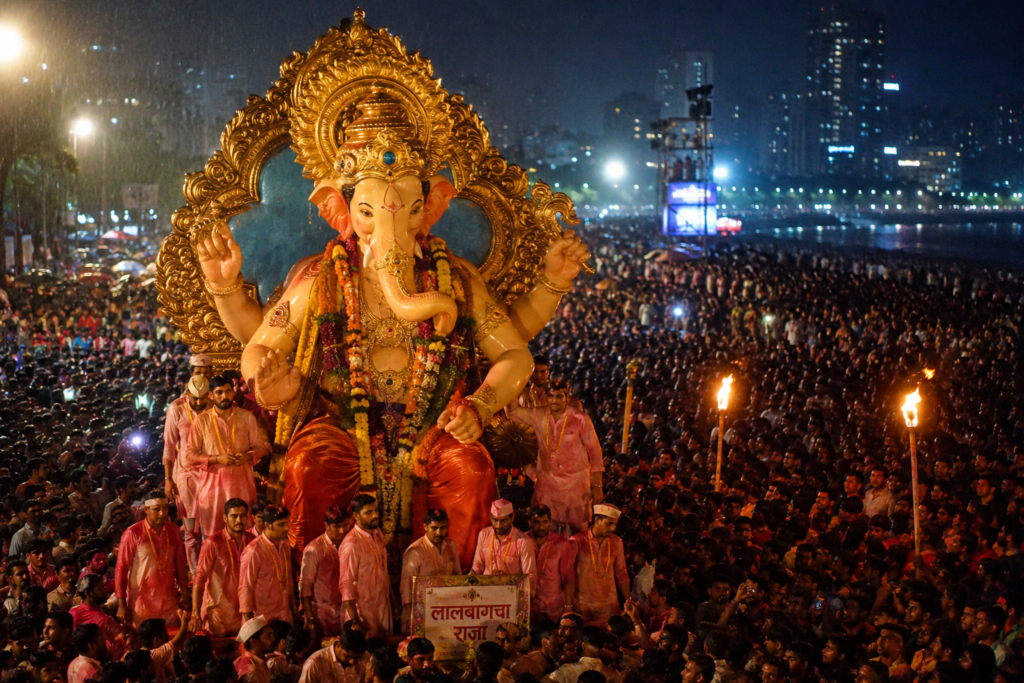Ganesh Chaturthi Mumbai pandal procession visarjan idol immersion monsoon