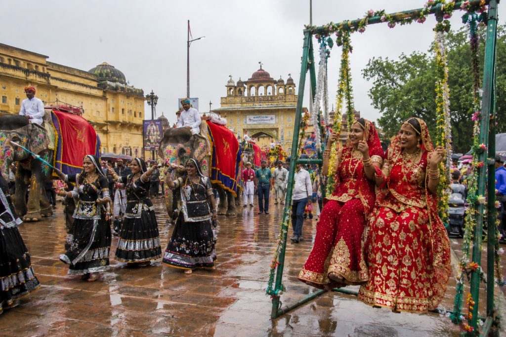 Teej festival Rajasthan women green swings monsoon celebration